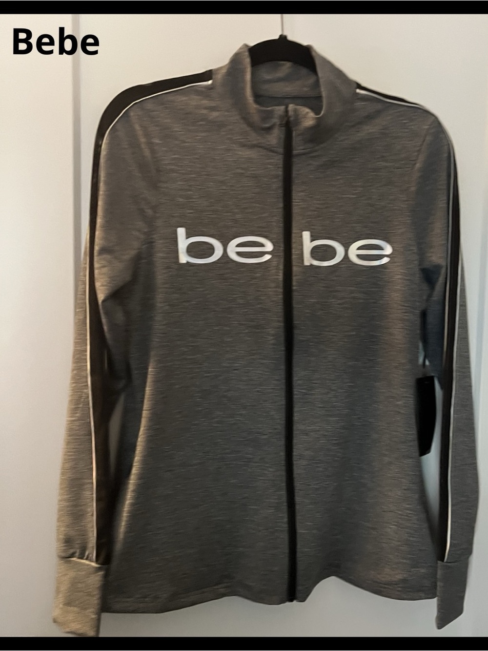 bebe Gray Full-Zip Bomber Jacket with White Logo